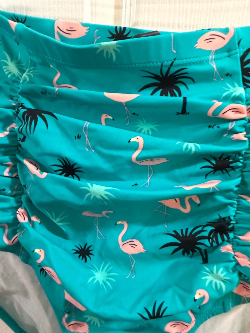 torrid Teal Swim Bottoms with Pink Flamingo & Black Palm Print - Picture 2 of 6